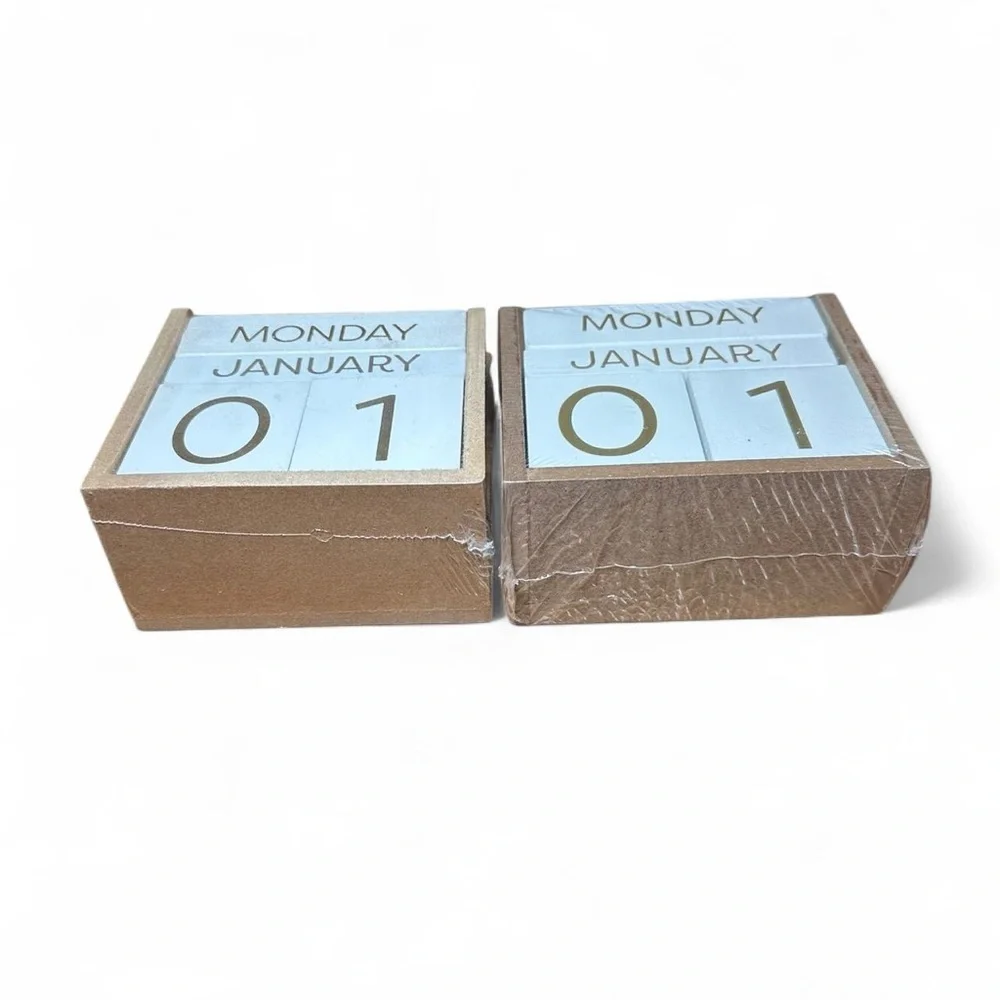 Wooden Perpetual Calendar with Gold Accents Set of Two